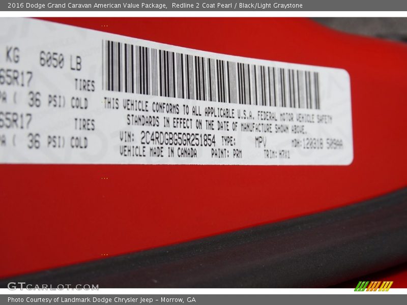 Redline 2 Coat Pearl / Black/Light Graystone 2016 Dodge Grand Caravan American Value Package