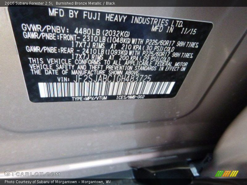 Burnished Bronze Metallic / Black 2016 Subaru Forester 2.5i