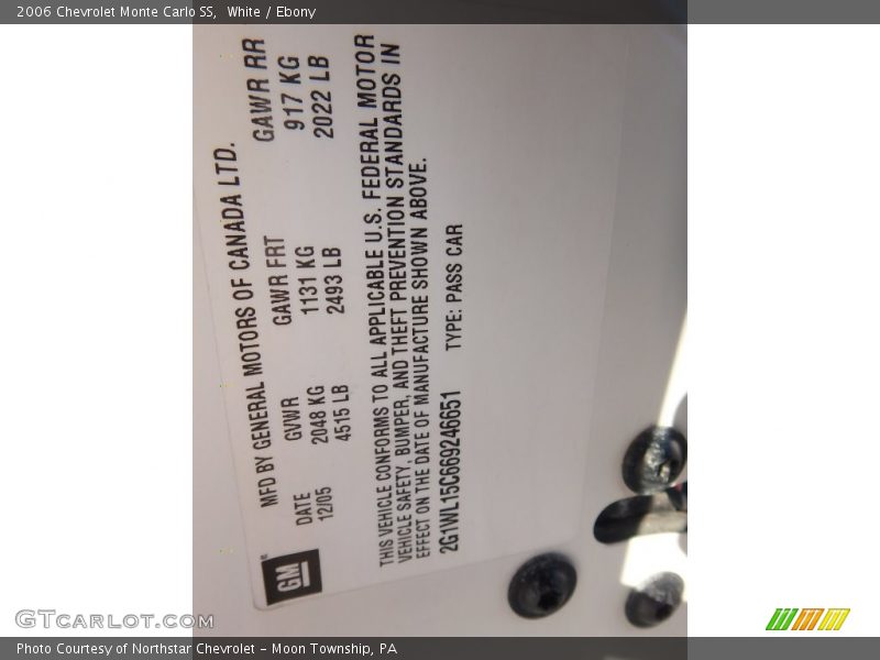 White / Ebony 2006 Chevrolet Monte Carlo SS