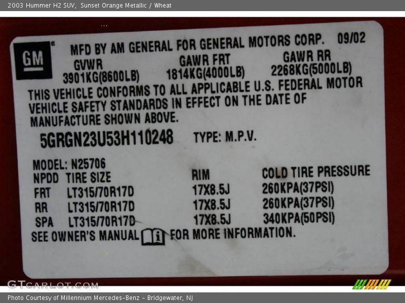 Sunset Orange Metallic / Wheat 2003 Hummer H2 SUV