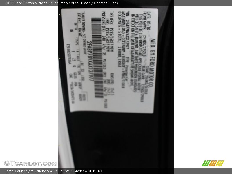 Black / Charcoal Black 2010 Ford Crown Victoria Police Interceptor