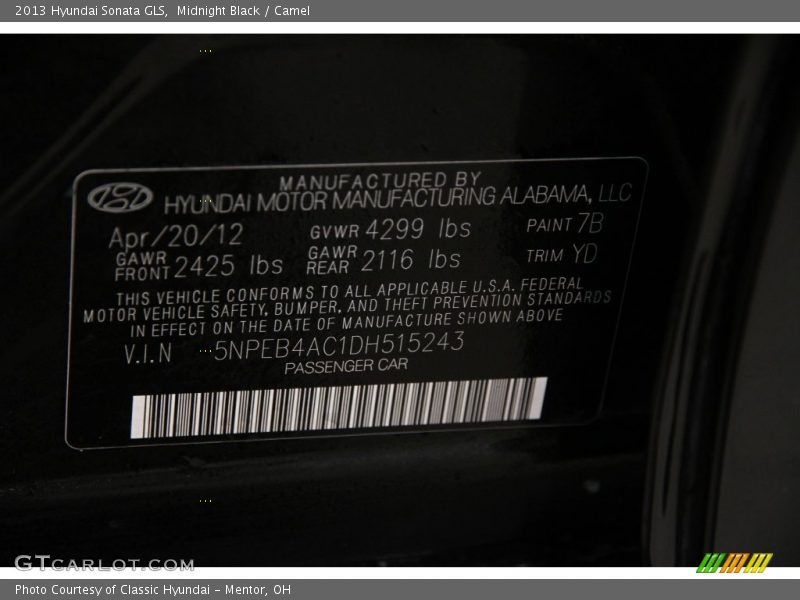 Midnight Black / Camel 2013 Hyundai Sonata GLS