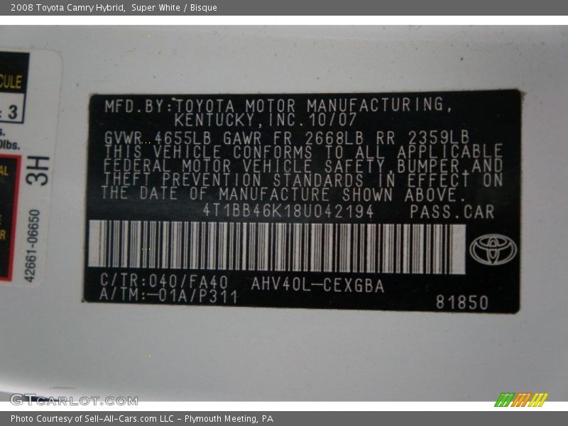 Super White / Bisque 2008 Toyota Camry Hybrid