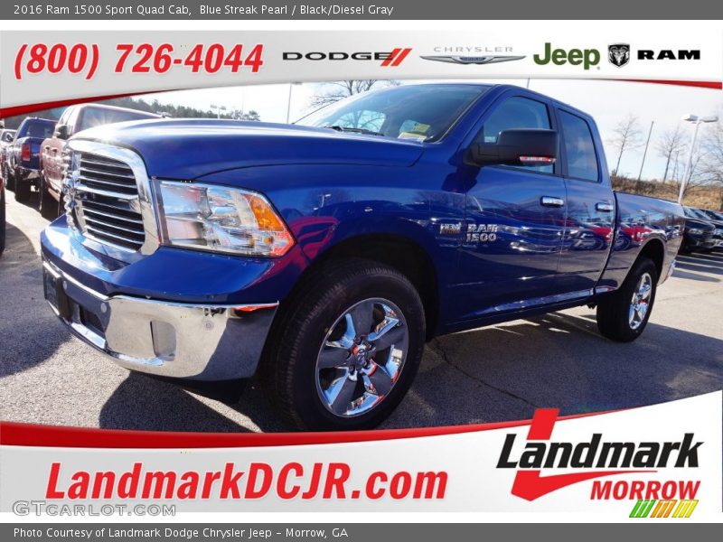 Blue Streak Pearl / Black/Diesel Gray 2016 Ram 1500 Sport Quad Cab