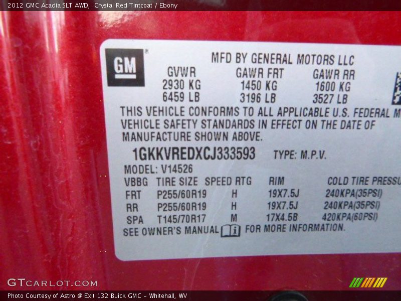 Crystal Red Tintcoat / Ebony 2012 GMC Acadia SLT AWD