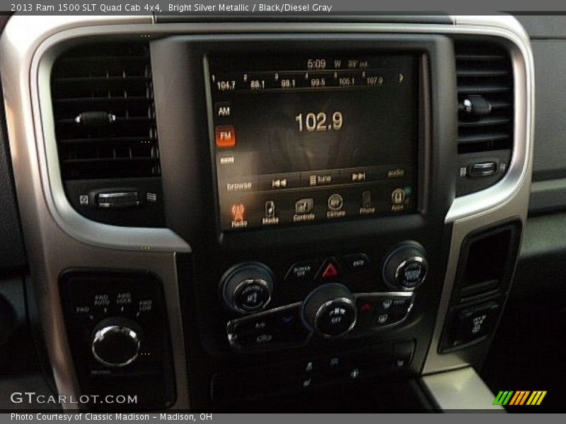 Bright Silver Metallic / Black/Diesel Gray 2013 Ram 1500 SLT Quad Cab 4x4