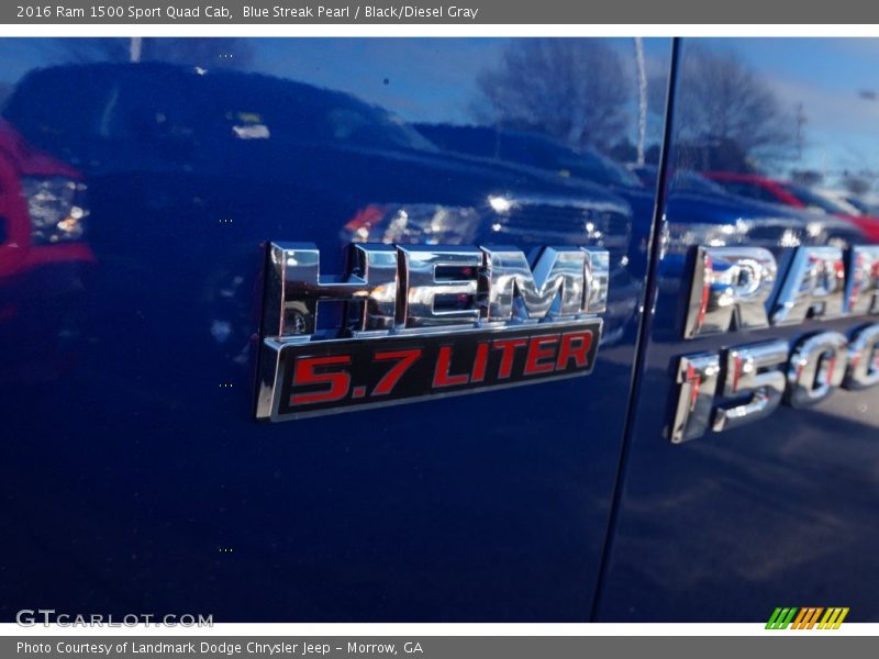 Blue Streak Pearl / Black/Diesel Gray 2016 Ram 1500 Sport Quad Cab
