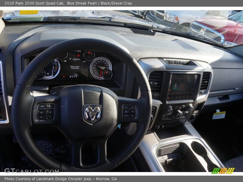 Blue Streak Pearl / Black/Diesel Gray 2016 Ram 1500 Sport Quad Cab