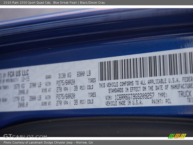 Blue Streak Pearl / Black/Diesel Gray 2016 Ram 1500 Sport Quad Cab