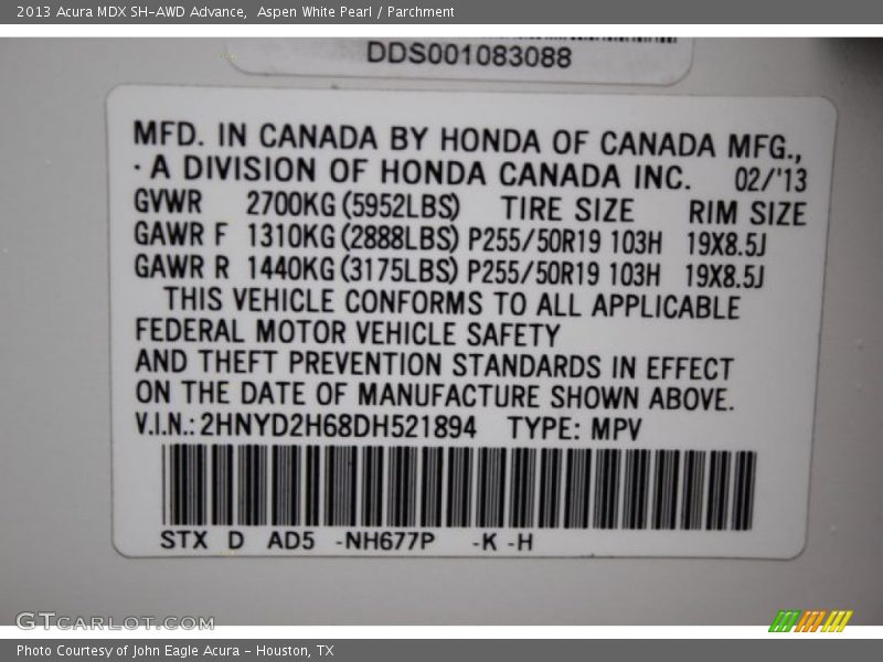 Aspen White Pearl / Parchment 2013 Acura MDX SH-AWD Advance
