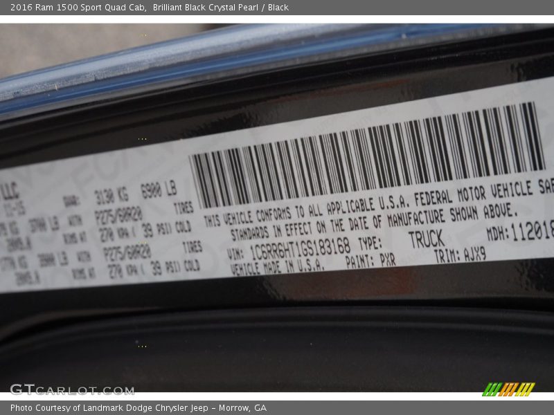 Brilliant Black Crystal Pearl / Black 2016 Ram 1500 Sport Quad Cab