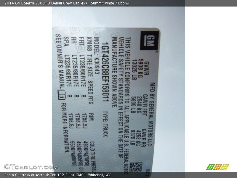 Summit White / Ebony 2014 GMC Sierra 3500HD Denali Crew Cab 4x4
