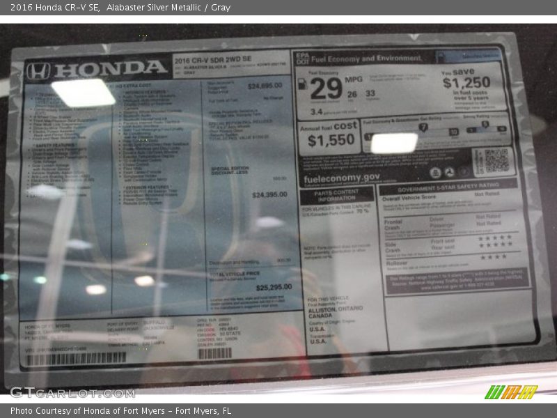 Alabaster Silver Metallic / Gray 2016 Honda CR-V SE