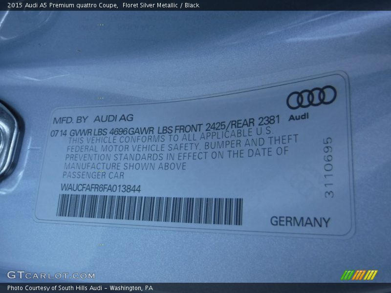 Floret Silver Metallic / Black 2015 Audi A5 Premium quattro Coupe