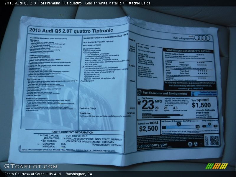 Glacier White Metallic / Pistachio Beige 2015 Audi Q5 2.0 TFSI Premium Plus quattro