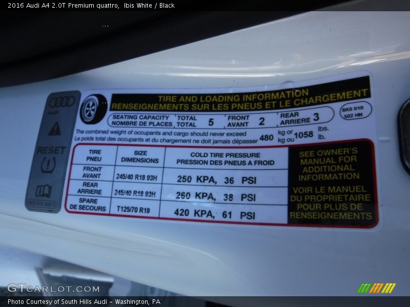 Ibis White / Black 2016 Audi A4 2.0T Premium quattro