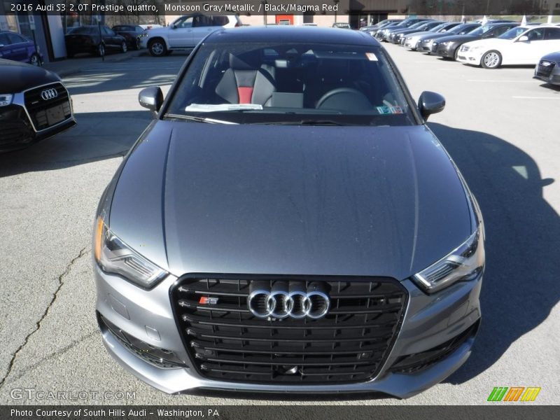 Monsoon Gray Metallic / Black/Magma Red 2016 Audi S3 2.0T Prestige quattro