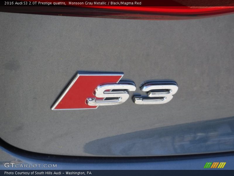 Monsoon Gray Metallic / Black/Magma Red 2016 Audi S3 2.0T Prestige quattro