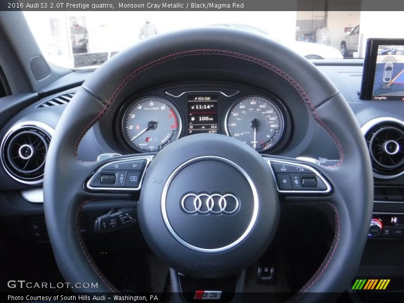 Monsoon Gray Metallic / Black/Magma Red 2016 Audi S3 2.0T Prestige quattro
