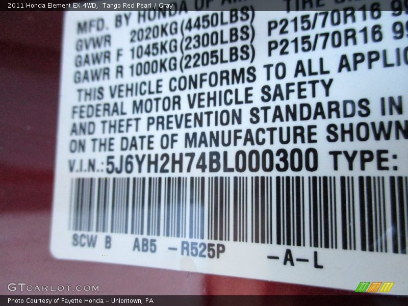 Tango Red Pearl / Gray 2011 Honda Element EX 4WD