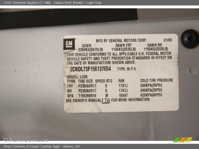 Galaxy Silver Metallic / Light Gray 2005 Chevrolet Equinox LT AWD