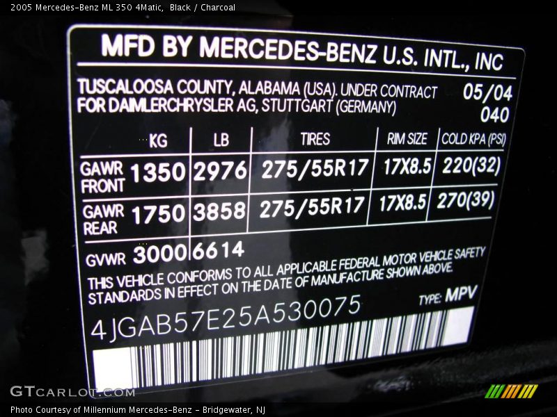 Black / Charcoal 2005 Mercedes-Benz ML 350 4Matic