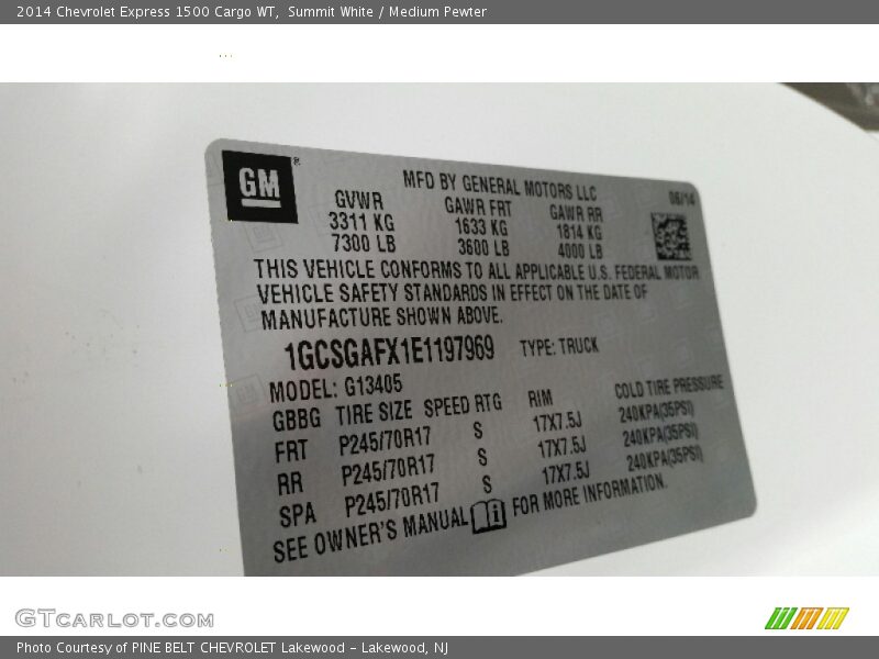 Summit White / Medium Pewter 2014 Chevrolet Express 1500 Cargo WT