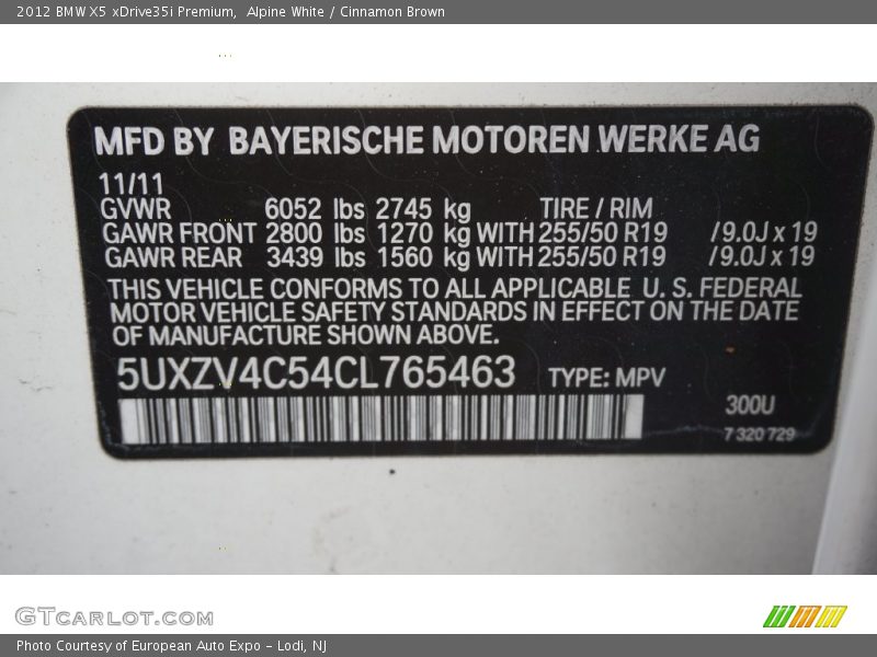 Alpine White / Cinnamon Brown 2012 BMW X5 xDrive35i Premium
