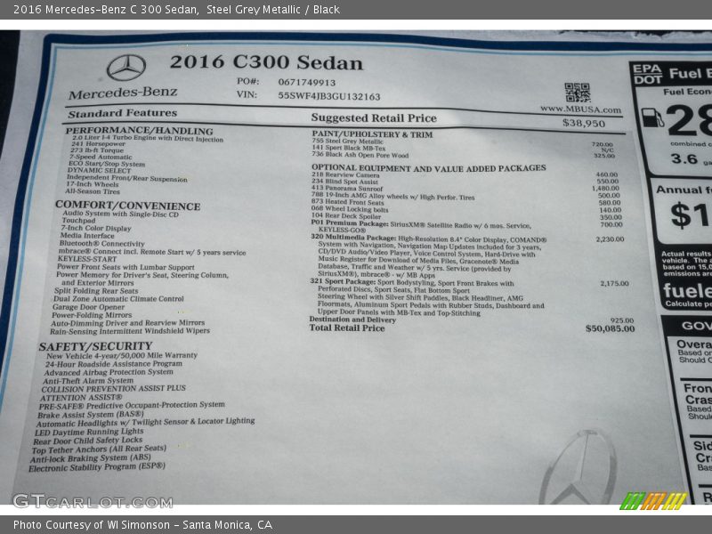 Steel Grey Metallic / Black 2016 Mercedes-Benz C 300 Sedan