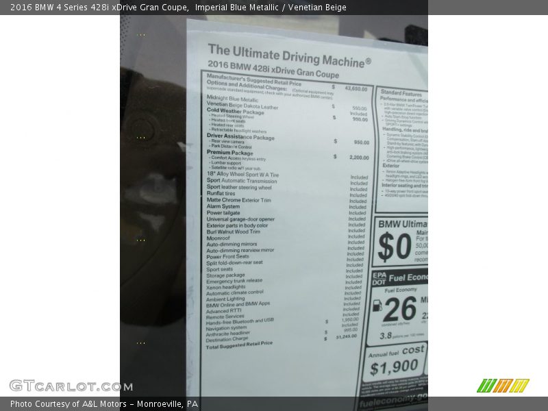Imperial Blue Metallic / Venetian Beige 2016 BMW 4 Series 428i xDrive Gran Coupe