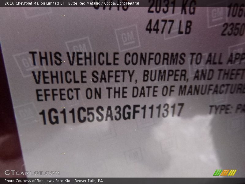 Butte Red Metallic / Cocoa/Light Neutral 2016 Chevrolet Malibu Limited LT