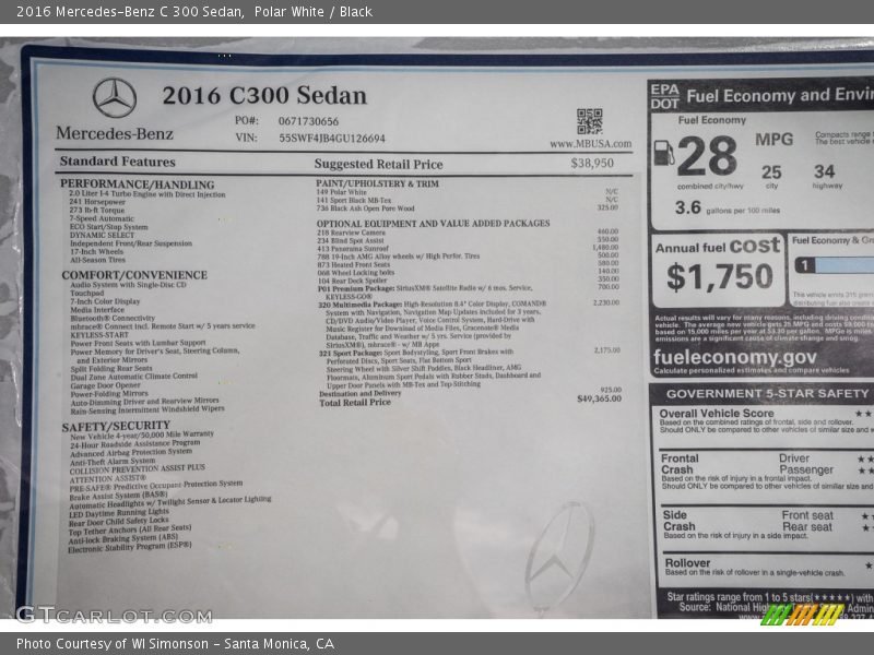 Polar White / Black 2016 Mercedes-Benz C 300 Sedan