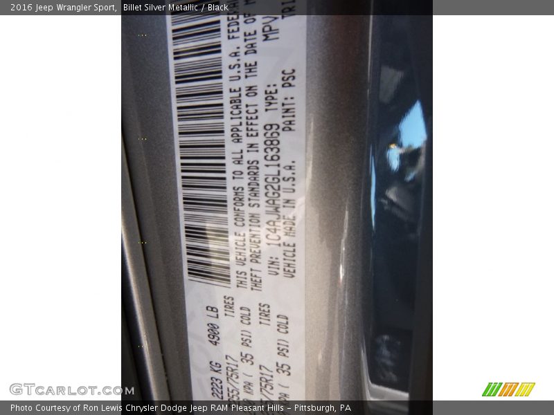 Billet Silver Metallic / Black 2016 Jeep Wrangler Sport