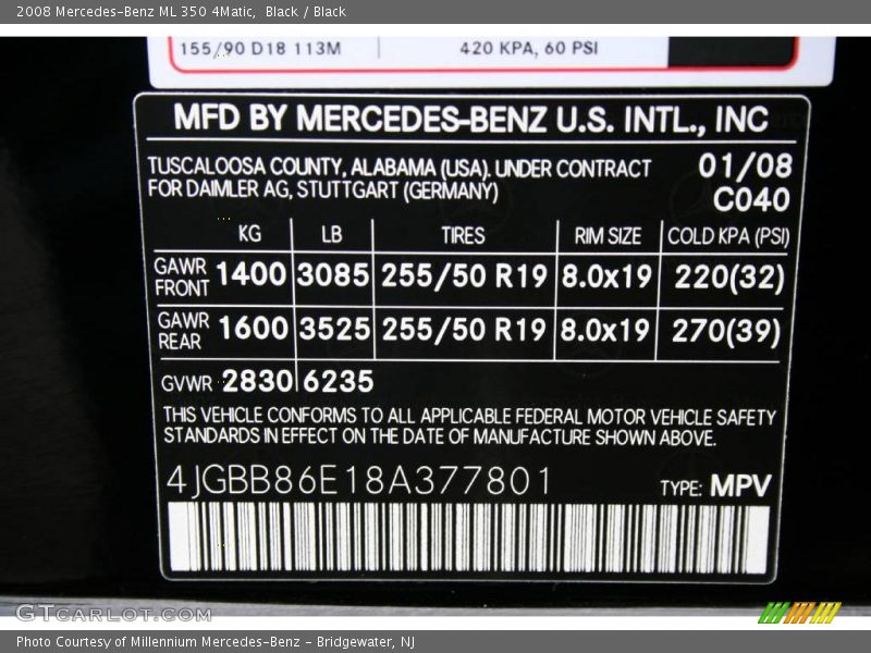 Black / Black 2008 Mercedes-Benz ML 350 4Matic