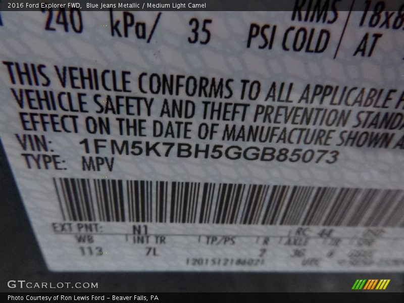 Blue Jeans Metallic / Medium Light Camel 2016 Ford Explorer FWD