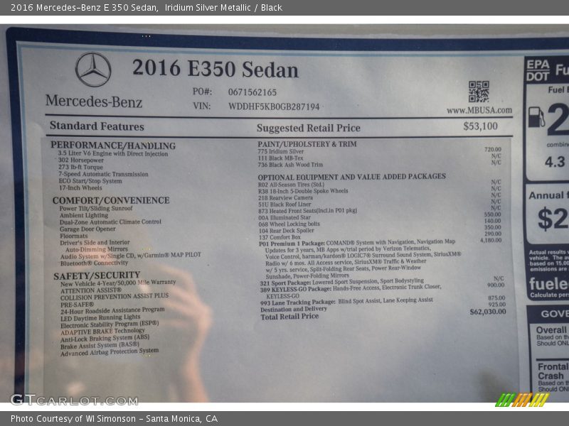 Iridium Silver Metallic / Black 2016 Mercedes-Benz E 350 Sedan