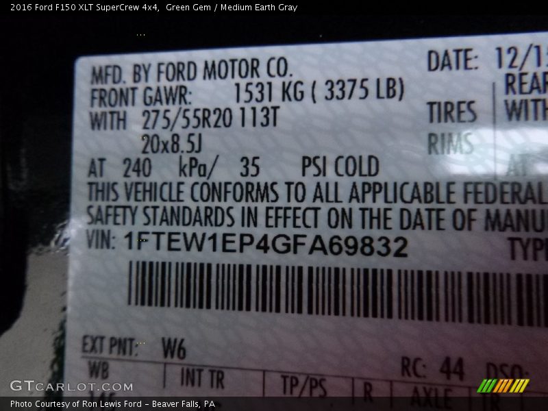 Green Gem / Medium Earth Gray 2016 Ford F150 XLT SuperCrew 4x4