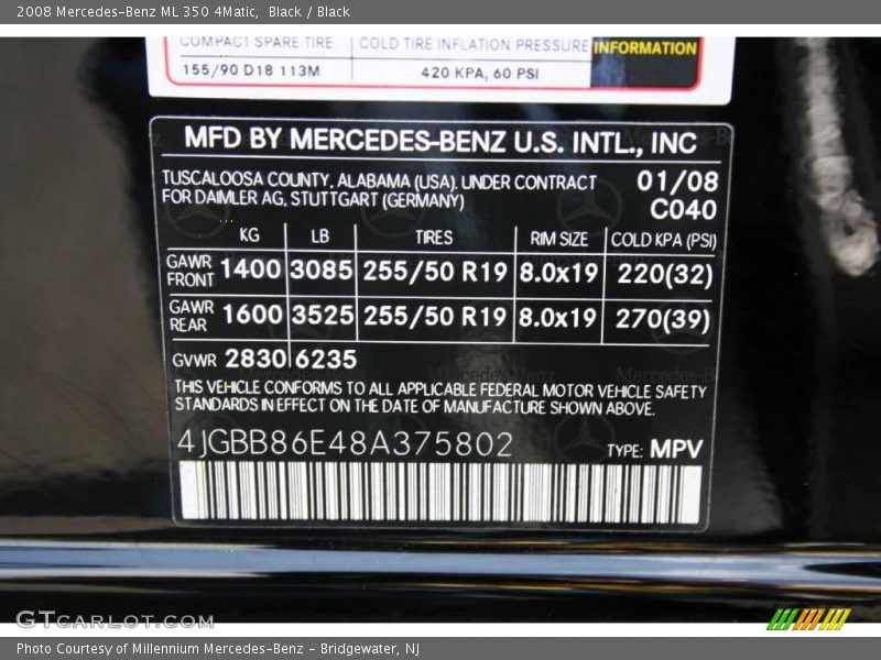 Black / Black 2008 Mercedes-Benz ML 350 4Matic