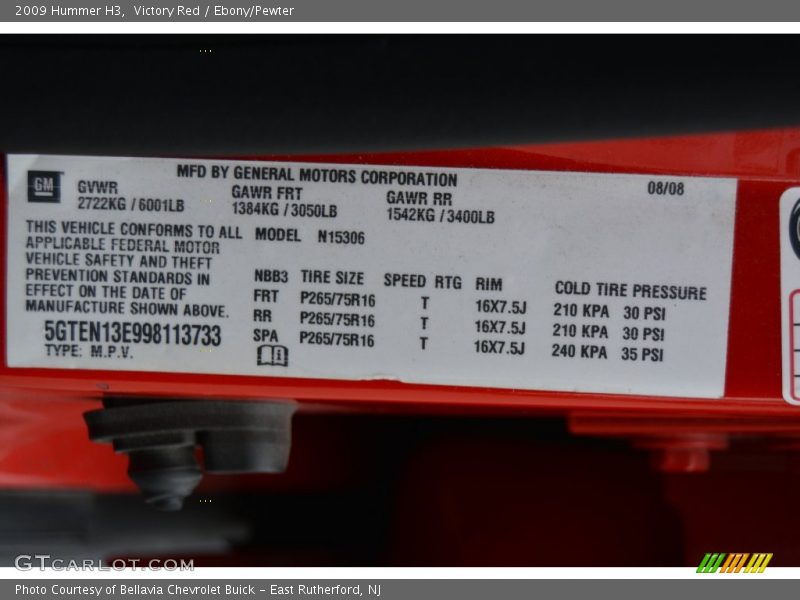 Victory Red / Ebony/Pewter 2009 Hummer H3