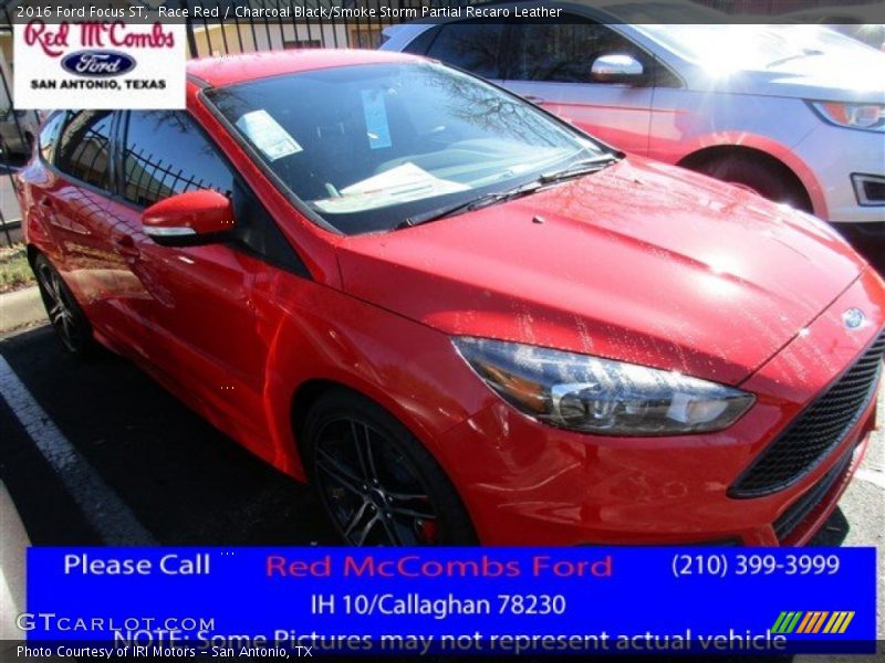 Race Red / Charcoal Black/Smoke Storm Partial Recaro Leather 2016 Ford Focus ST