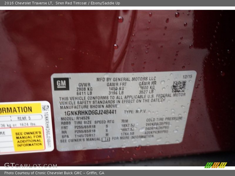 Siren Red Tintcoat / Ebony/Saddle Up 2016 Chevrolet Traverse LT