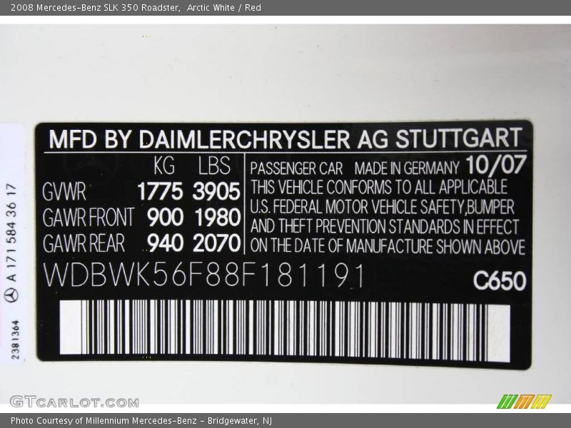 Arctic White / Red 2008 Mercedes-Benz SLK 350 Roadster