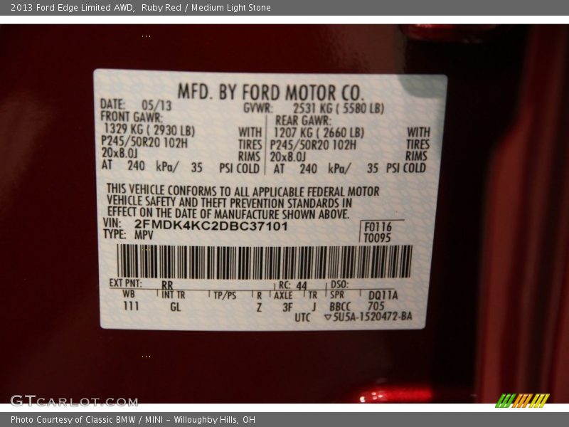 Ruby Red / Medium Light Stone 2013 Ford Edge Limited AWD