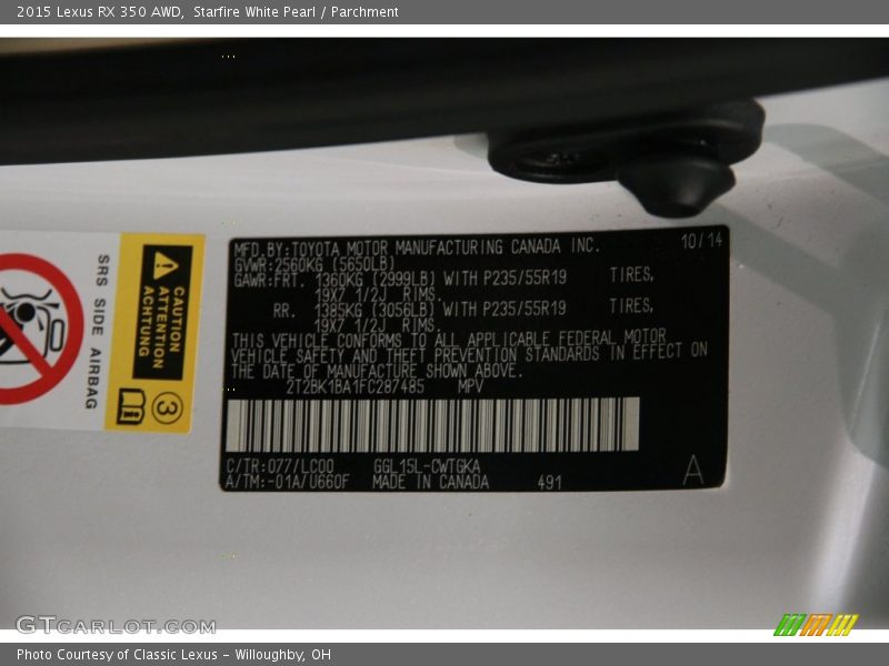 Starfire White Pearl / Parchment 2015 Lexus RX 350 AWD