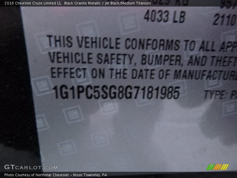 Black Granite Metallic / Jet Black/Medium Titanium 2016 Chevrolet Cruze Limited LS