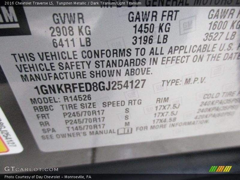 Tungsten Metallic / Dark Titanium/Light Titanium 2016 Chevrolet Traverse LS