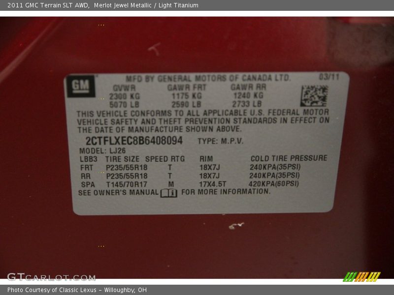 Merlot Jewel Metallic / Light Titanium 2011 GMC Terrain SLT AWD