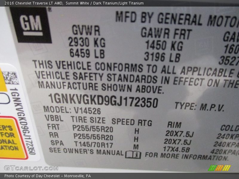 Summit White / Dark Titanium/Light Titanium 2016 Chevrolet Traverse LT AWD