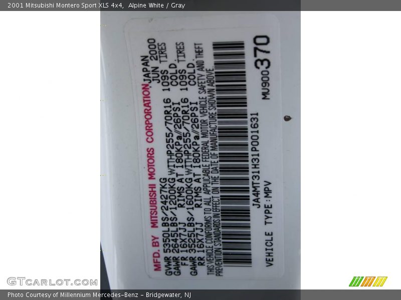 Alpine White / Gray 2001 Mitsubishi Montero Sport XLS 4x4