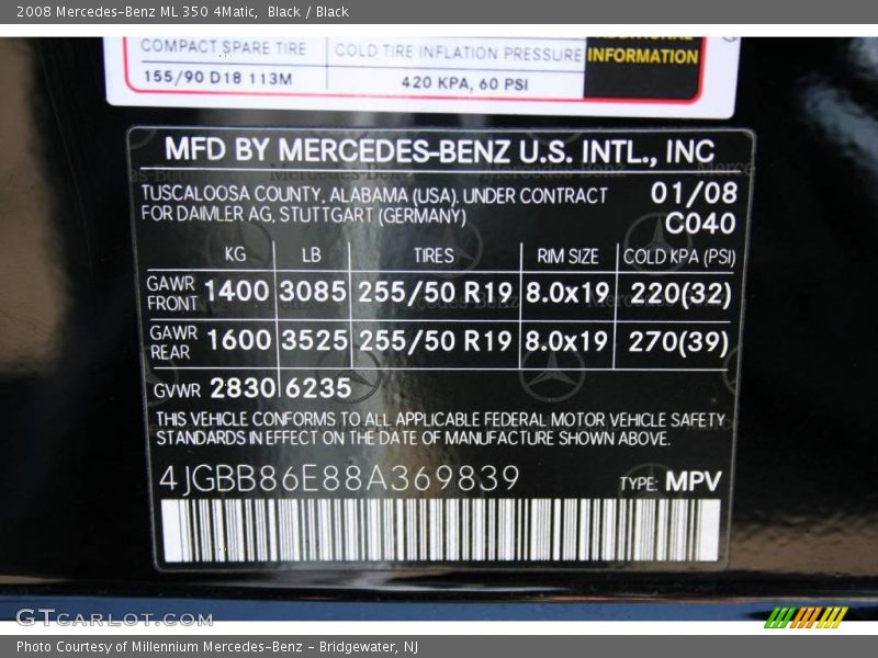 Black / Black 2008 Mercedes-Benz ML 350 4Matic